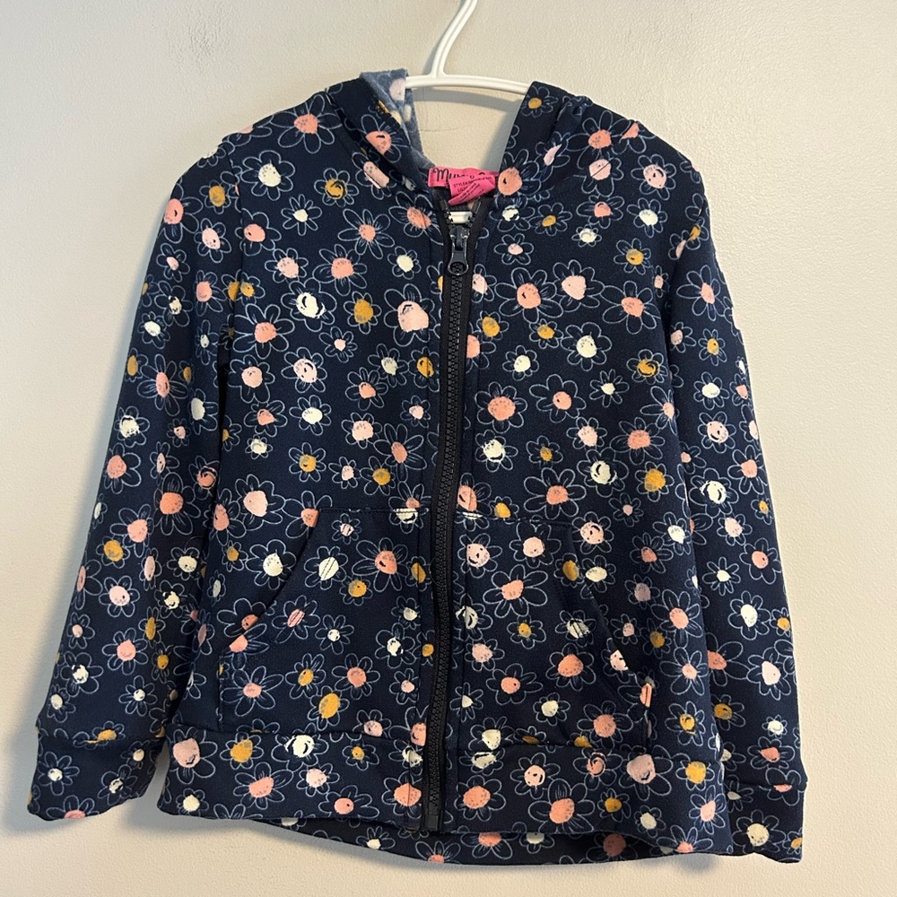Mumu coco girls 5 blue & pink Floral Zip-Up Hoodie sweater